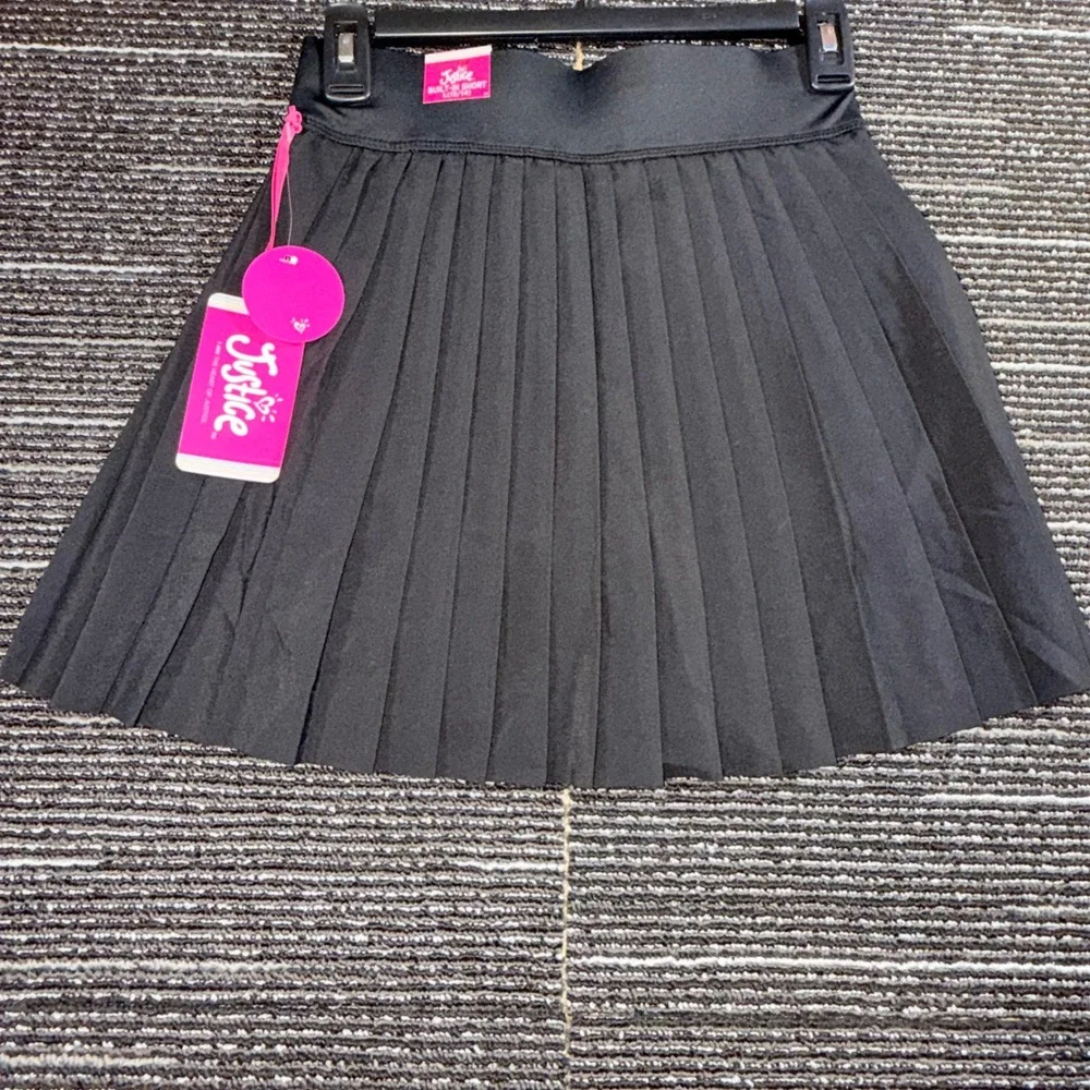 Justice JSport Pleated Skirt Girls L 12/14 New Black Built-in Short Tech Pocket